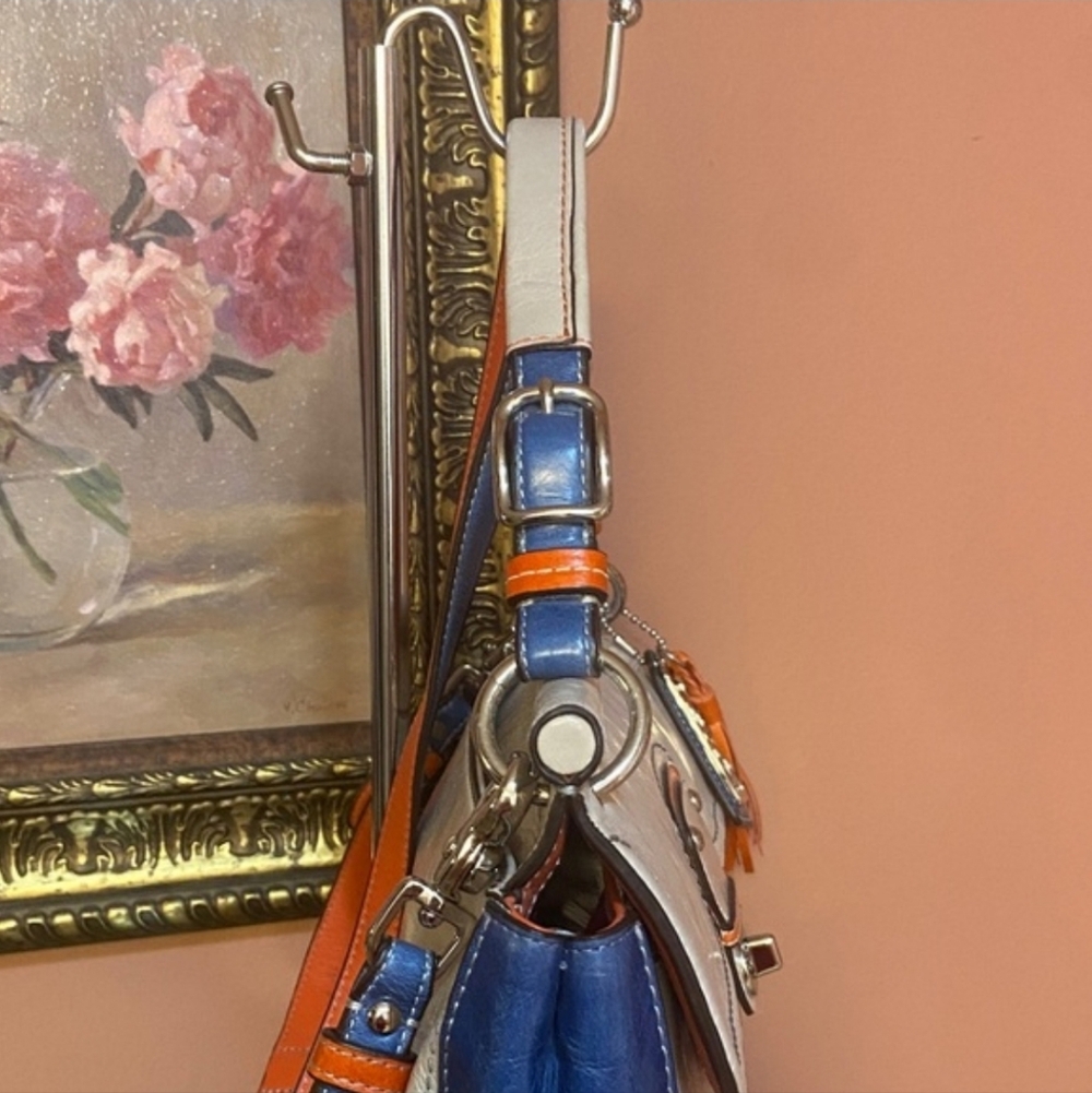 COACH LEGACY-Color Block City Willis Shoulder Crossbody Bag Gray Blue Orange - Picture 6 of 13